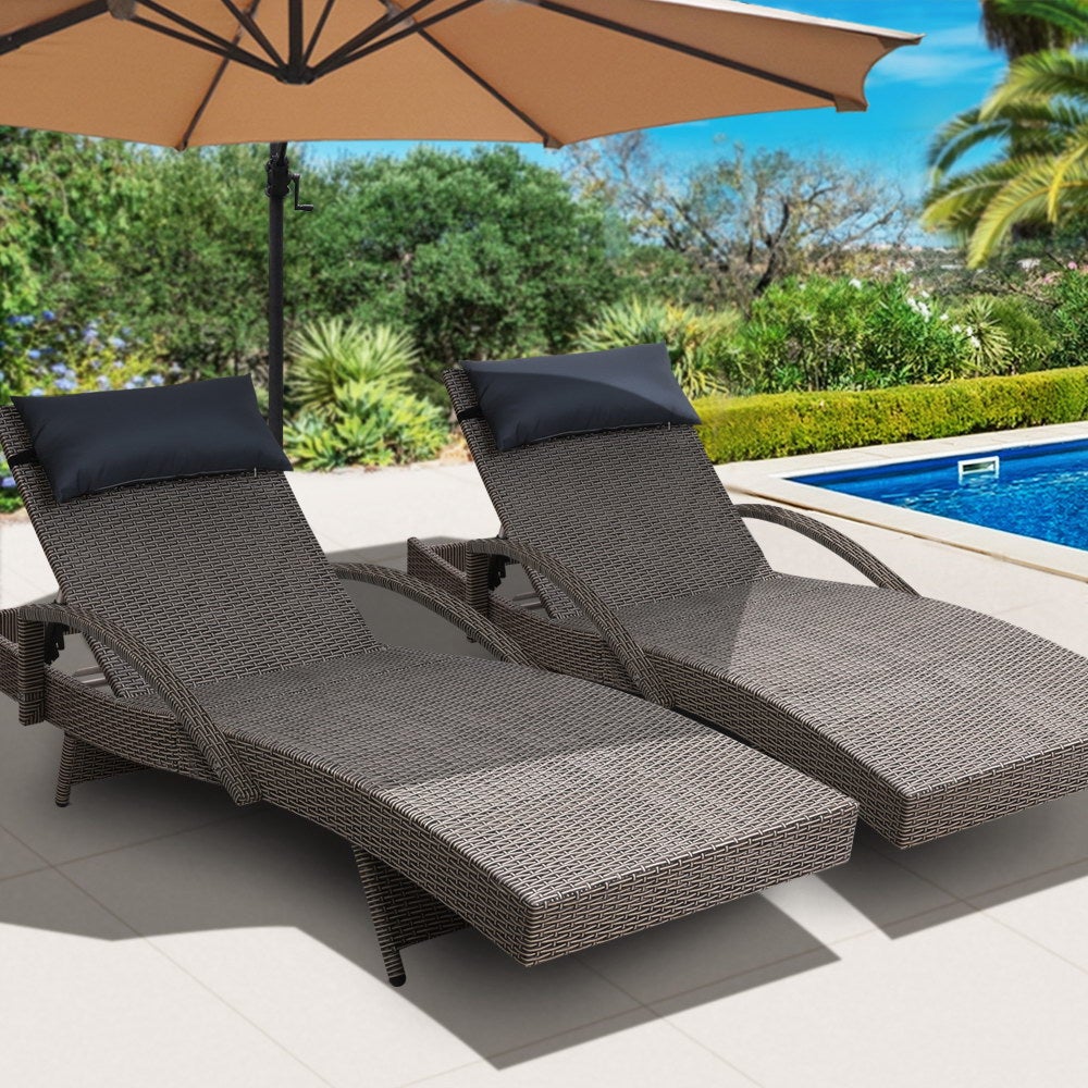 Gardeon Set of 2 Sun Lounge Outdoor Furniture Wicker Lounger Rattan