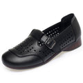 Women's singles leather shoes loafers soft soled soft top perforated sandals