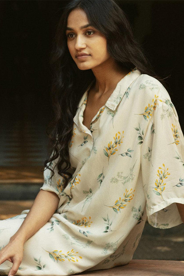 Fields of Summer Dress | Modest Shirt Dress | Swaying Leaves Print
