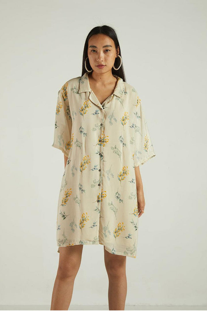 Fields of Summer Dress | Modest Shirt Dress | Swaying Leaves Print