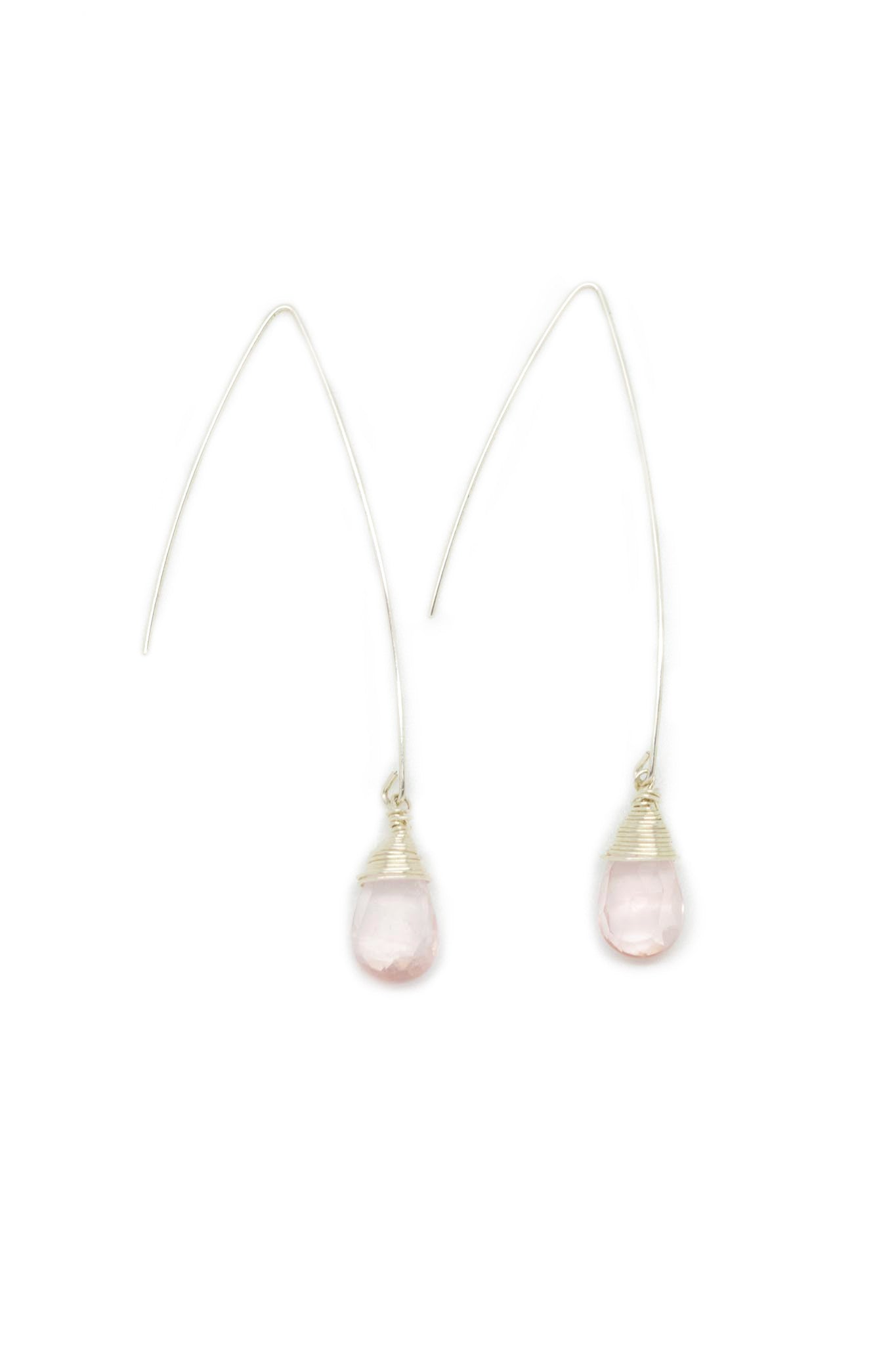 Wire Drop Earrings in Rose Quartz
