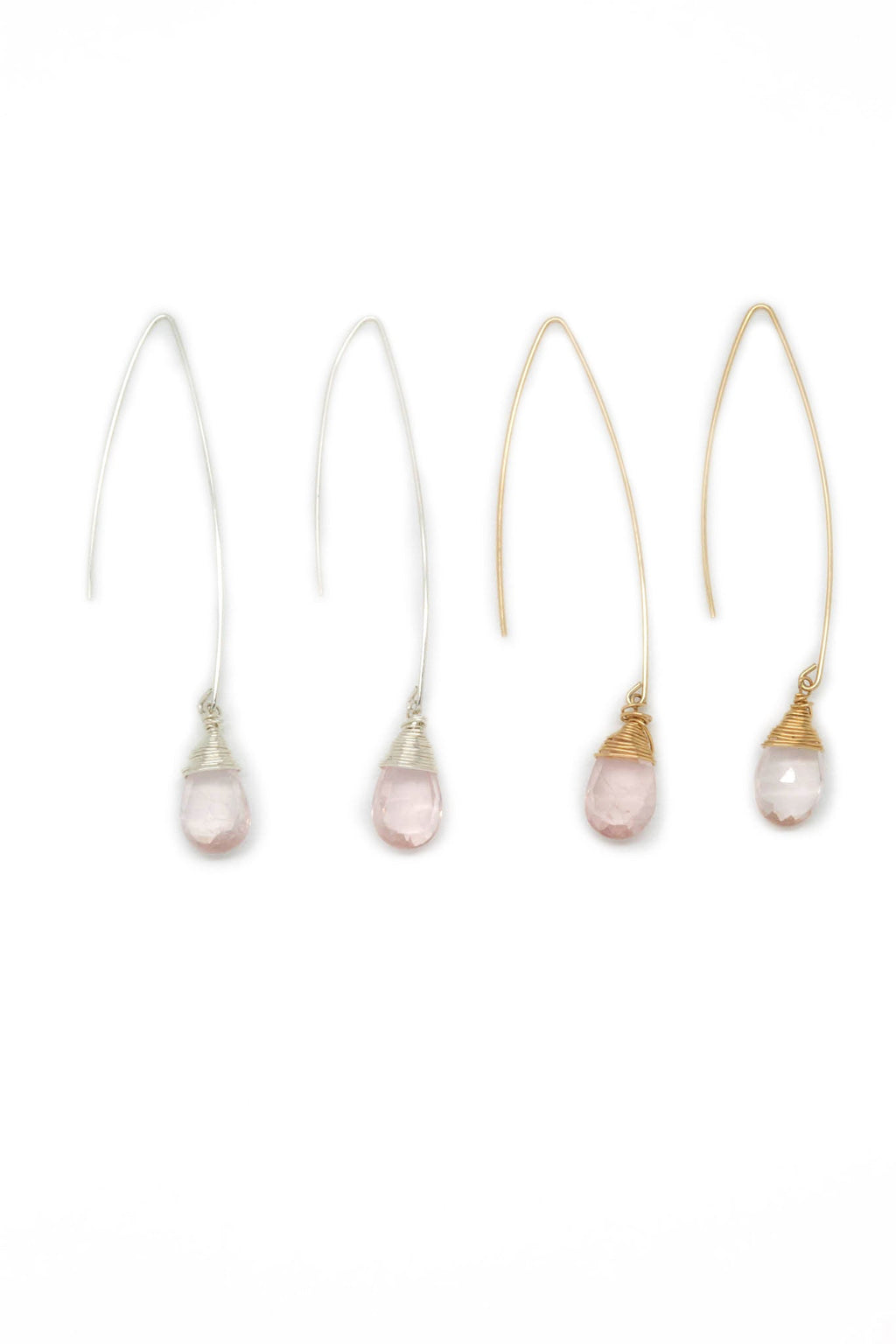 Wire Drop Earrings in Rose Quartz