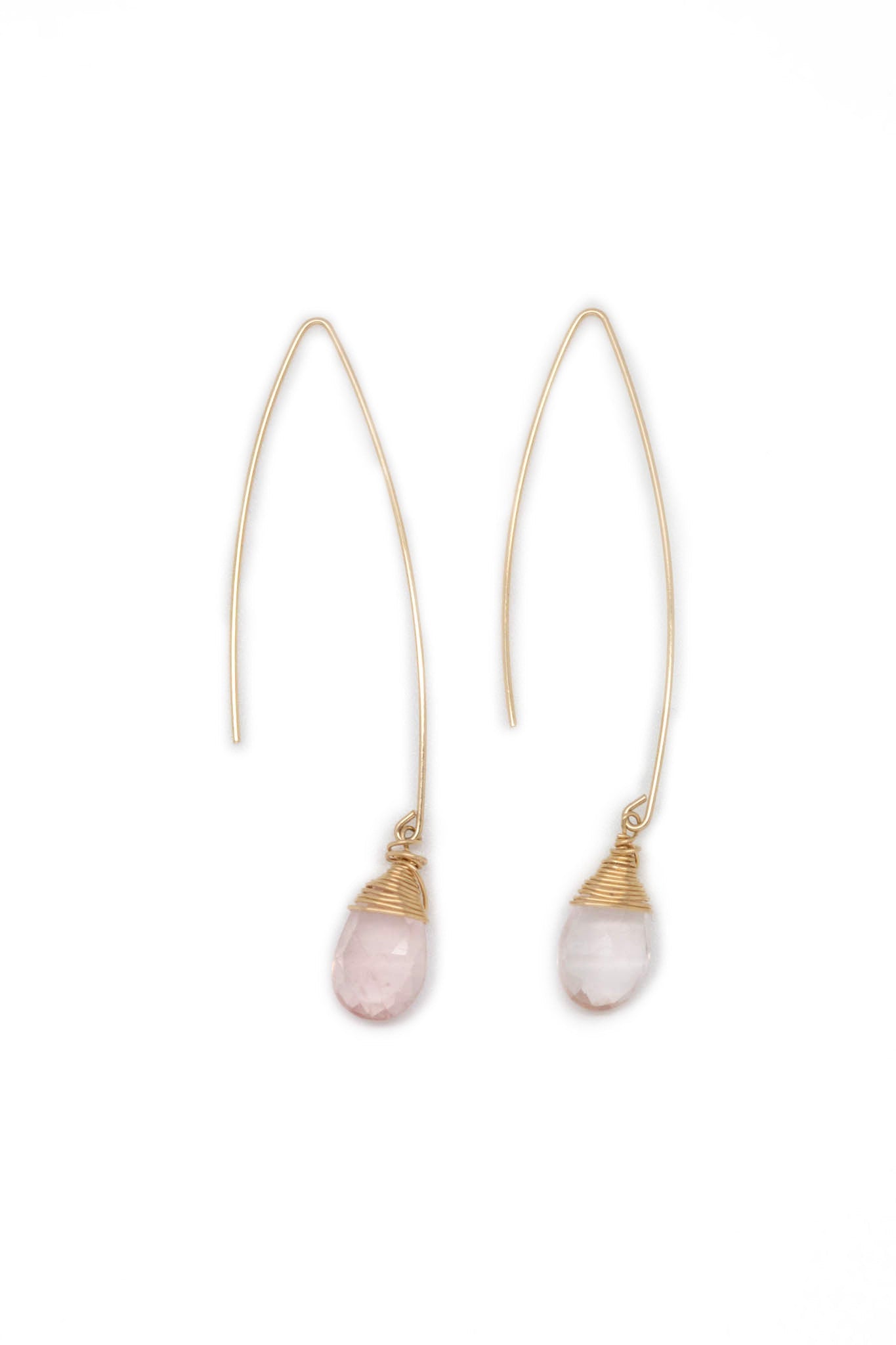 Wire Drop Earrings in Rose Quartz
