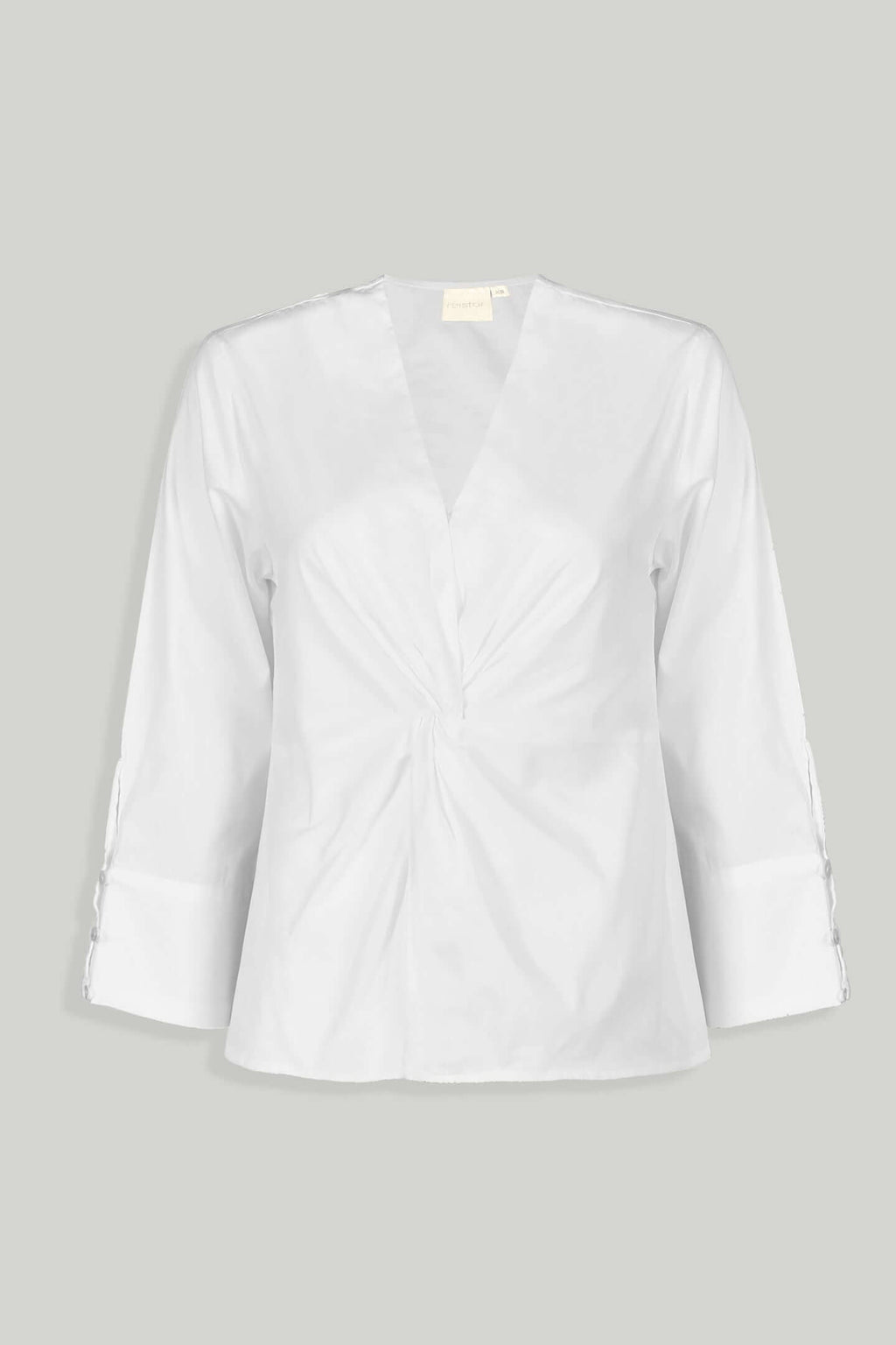 Front Twist Top in Coconut White | 100% Organic Cotton Poplin | V-Neck | Twisted Waist | Sleeve Button Detail | XS–3XL | Reistor