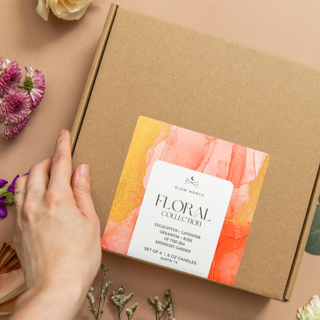 Floral Collection 4-Pack | Essential Oil Soy Candles | Travel Tins | Slow North