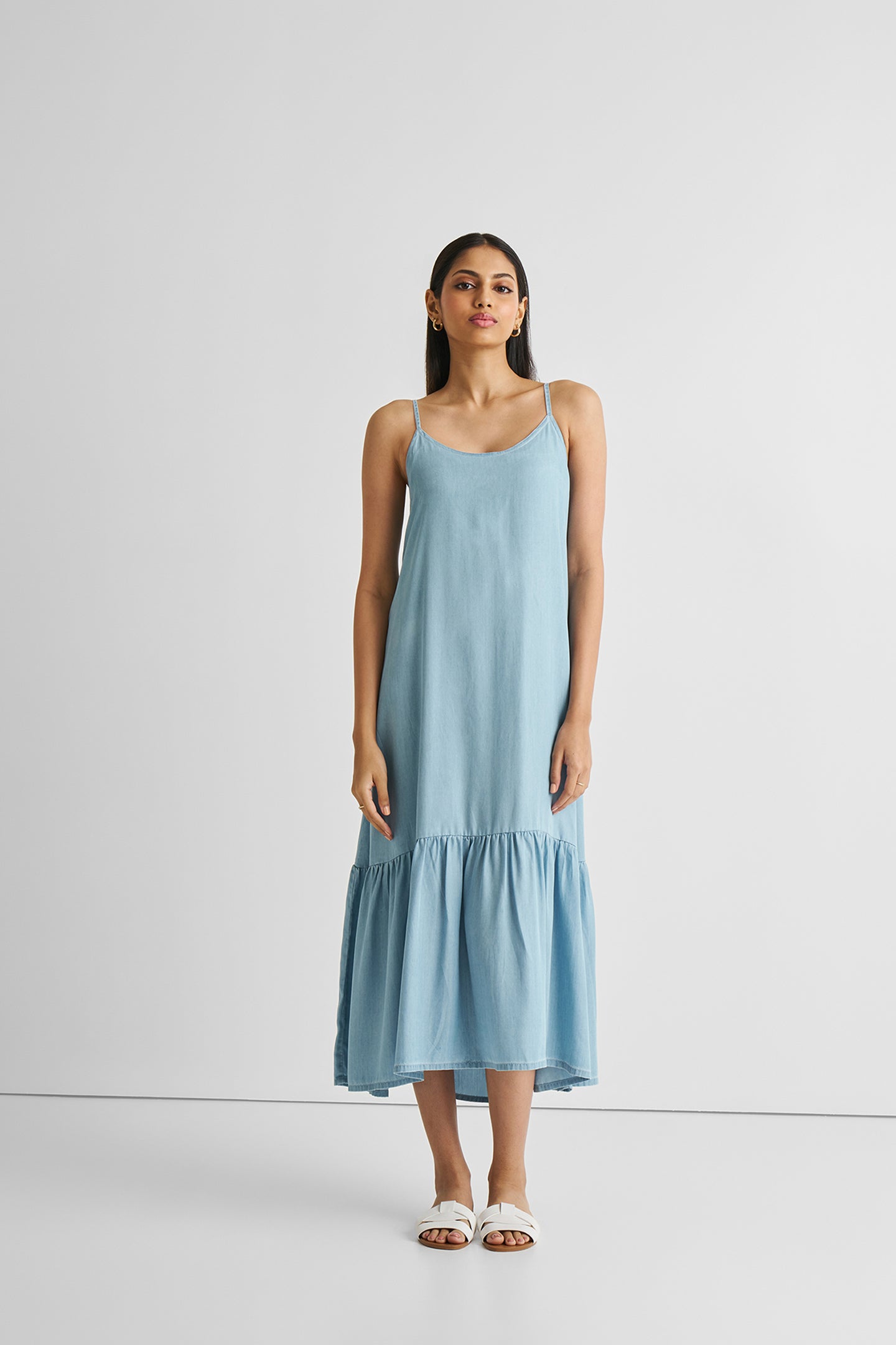 Flowy Maxi Dress in Blue Denim | 100% Tencel™ | Ocean Blue | Adjustable Straps | Pockets | XS–3XL | Reistor