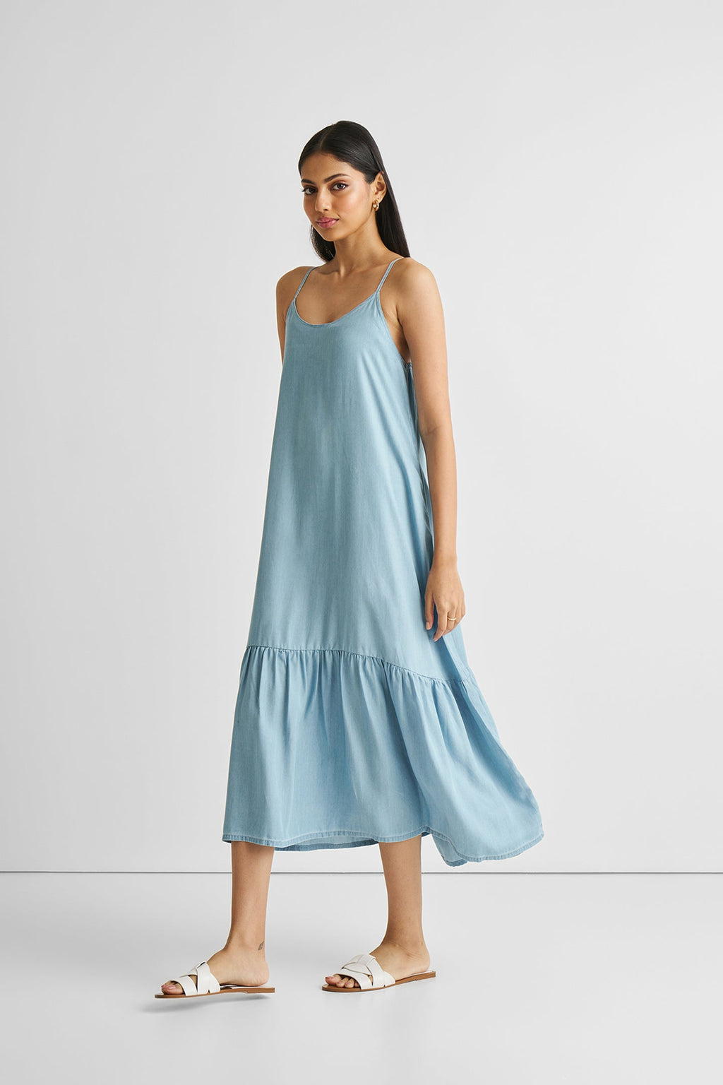 Flowy Maxi Dress in Blue Denim | 100% Tencel™ | Ocean Blue | Adjustable Straps | Pockets | XS–3XL | Reistor