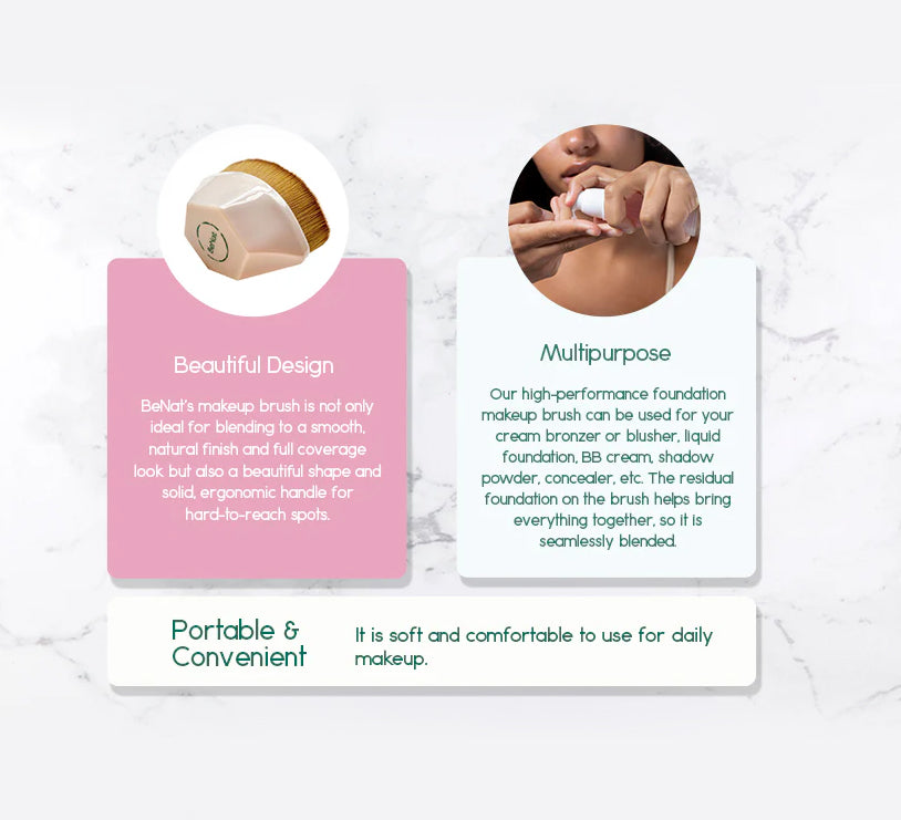 Ergonomic Foundation Makeup Brush | Densely Packed Synthetic Bristles | Full Coverage | Multipurpose | BeNat