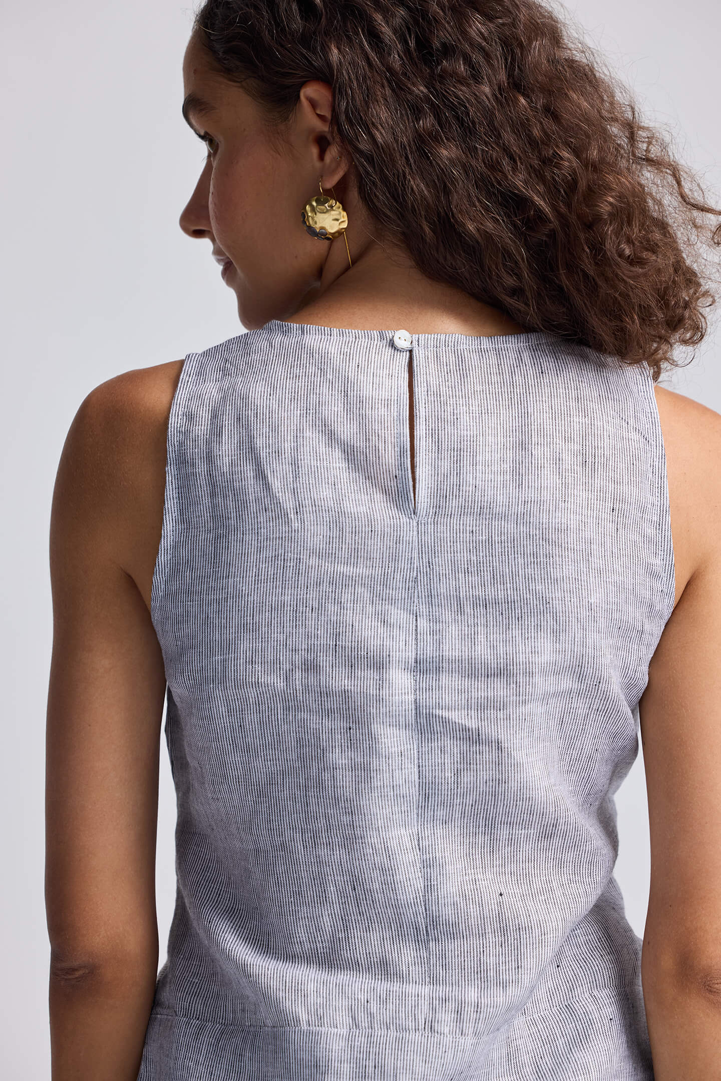 Pin-Striped 100% Linen Front-Tie Top | XS-3XL
