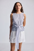 Pin-Striped 100% Linen Front-Tie Top | XS-3XL