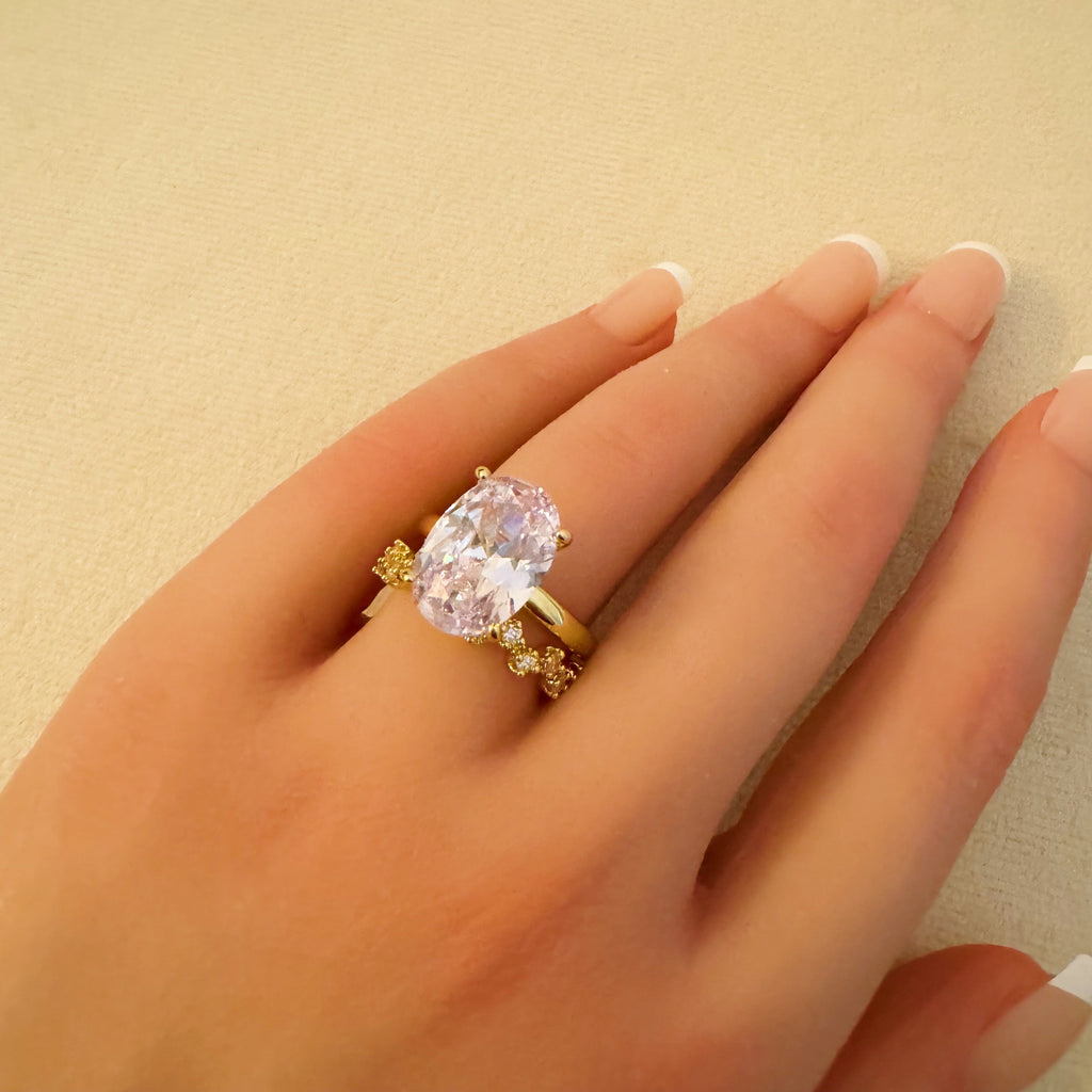 Oval Cut Solitaire Ring Set of 2 | 18K Gold Plated