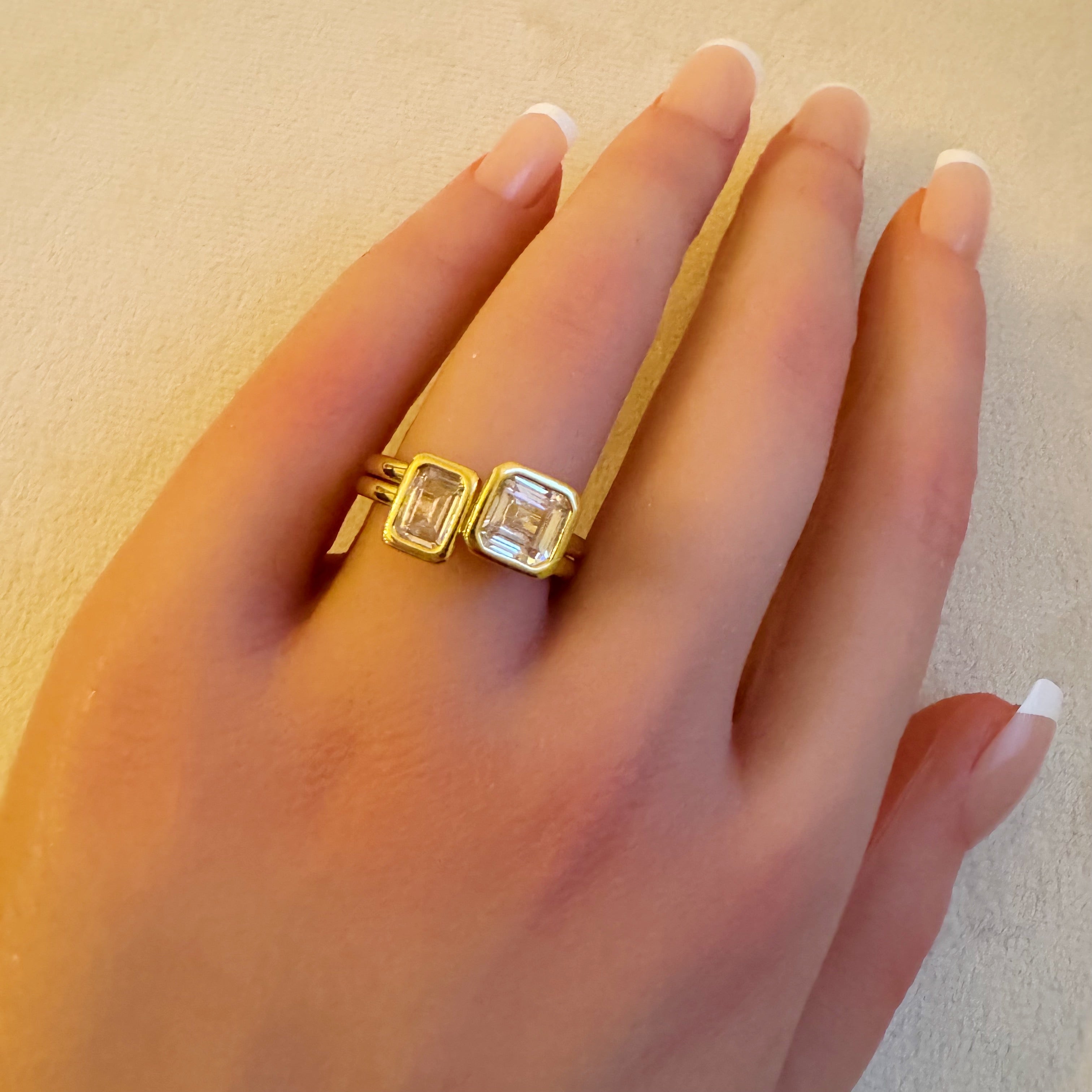 Duo Ring Set of 2 | 18K Gold Plated | Asscher Cut