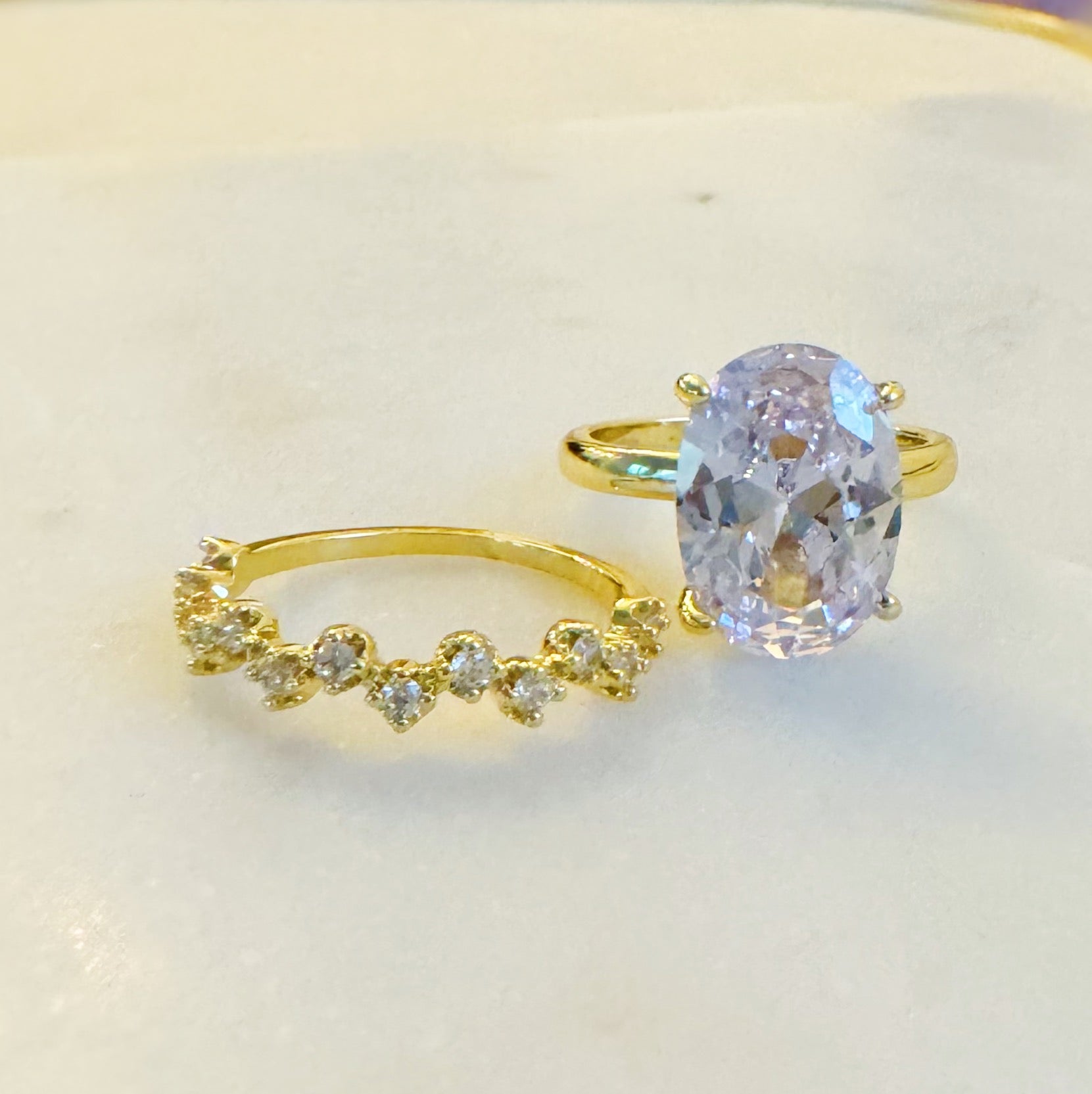 Oval Cut Solitaire Ring Set of 2 | 18K Gold Plated