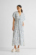 Gathered Maxi Dress in Blue Florals | 100% Bemberg™ Crepe | Wisteria Whimsy | Drawstring Waist | Side Slit | Pockets | XS–3XL | Reistor