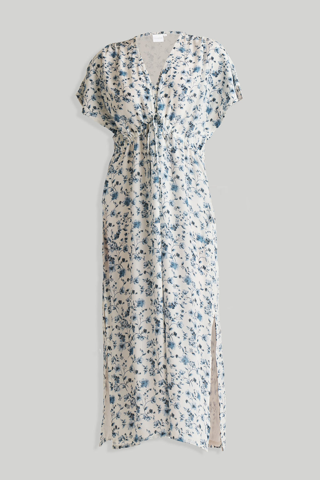Gathered Maxi Dress in Blue Florals | 100% Bemberg™ Crepe | Wisteria Whimsy | Drawstring Waist | Side Slit | Pockets | XS–3XL | Reistor