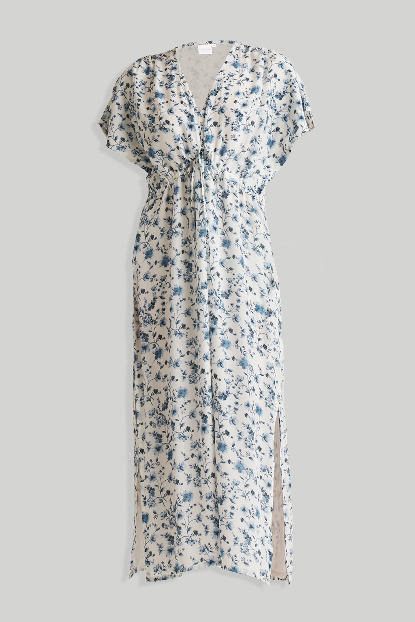 Gathered Maxi Dress in Blue Florals | 100% Bemberg™ Crepe | Wisteria Whimsy | Drawstring Waist | Side Slit | Pockets | XS–3XL | Reistor
