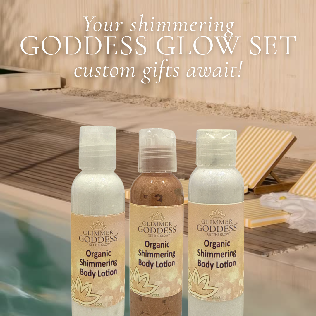 Organic Shimmer Body Lotion Travel Gift Set | Bronze, Gold & Diamond | Shea & Aloe | Glimmer Goddess