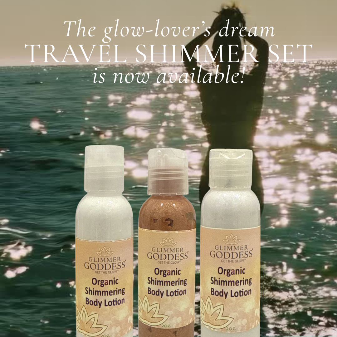 Organic Shimmer Body Lotion Travel Gift Set | Bronze, Gold & Diamond | Shea & Aloe | Glimmer Goddess
