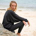 HALEY Bamboo Fleece Sweater in Black | Oversized Crewneck | BrunnaCo