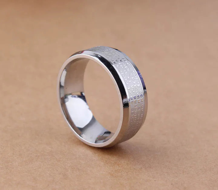 Bible Stainless Steel Ring Father Prayer Padre Nuestro Cross Rings 8mm