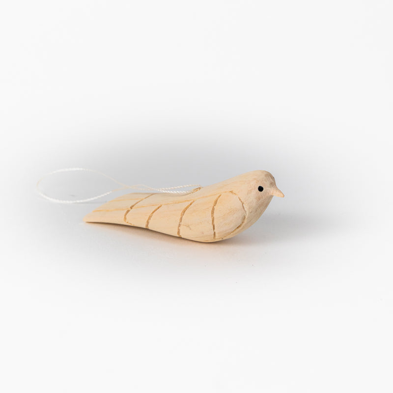 Hand-Carved Jacaranda Wood Bird Ornament | Faith | Christmas & Year-Round | White & Natural