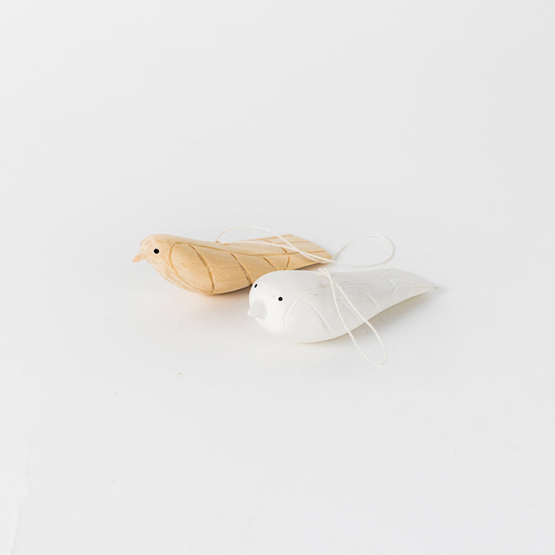 Hand-Carved Jacaranda Wood Bird Ornament | Faith | Christmas & Year-Round | White & Natural