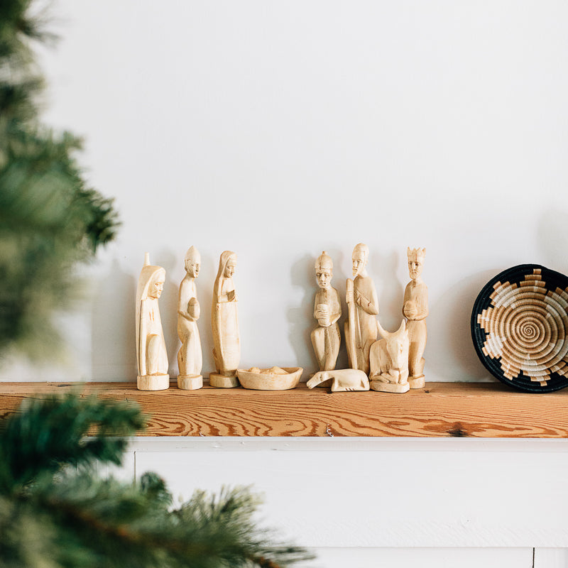Hand Carved Nativity Set | Rwandan Jacaranda Wood | Mahogany & Beeswax Finish | Azizi Life