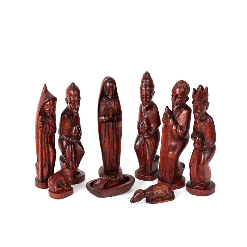 Hand Carved Nativity Set | Rwandan Jacaranda Wood | Mahogany & Beeswax Finish | Azizi Life