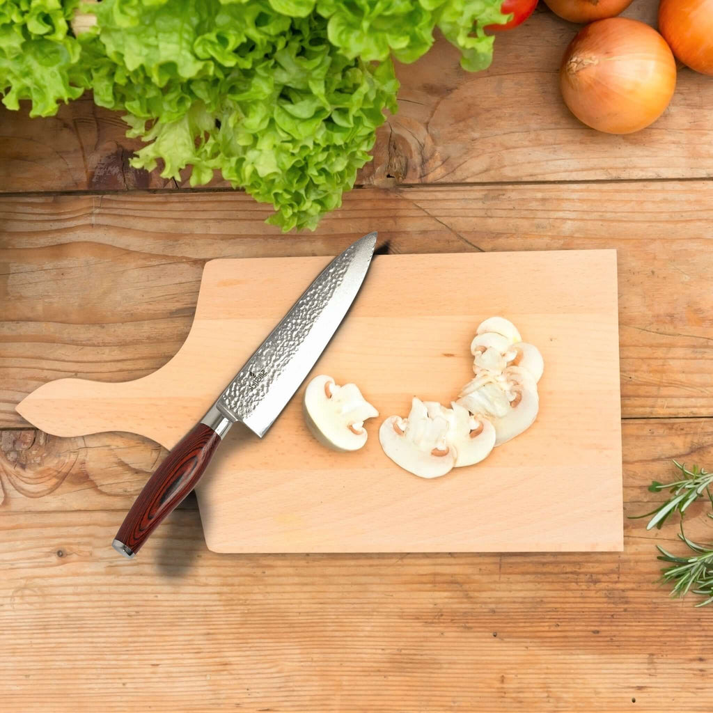 Damascus VG10 Chef Knife | 67-Layer Hammered Blade | Pakkawood Handle | 62+ Rockwell | Lifetime Guarantee | SiliSlick®