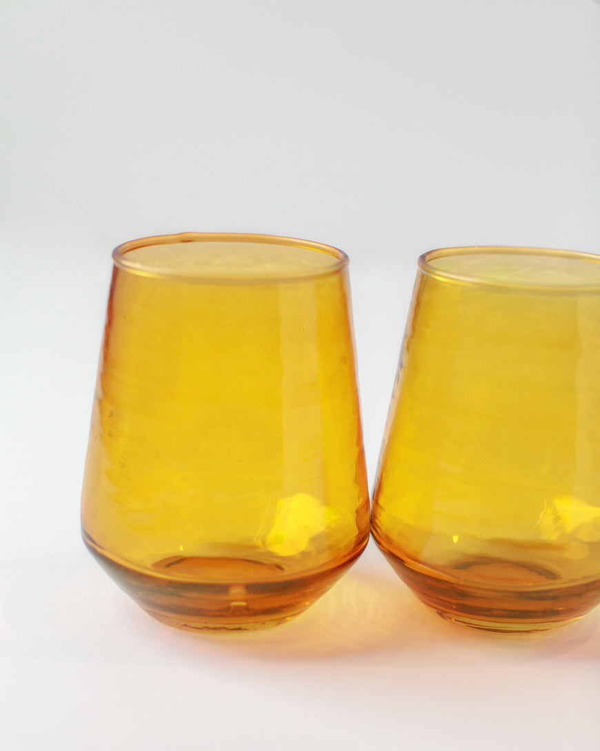 Pair of Hammered Glass Stemless Tumblers