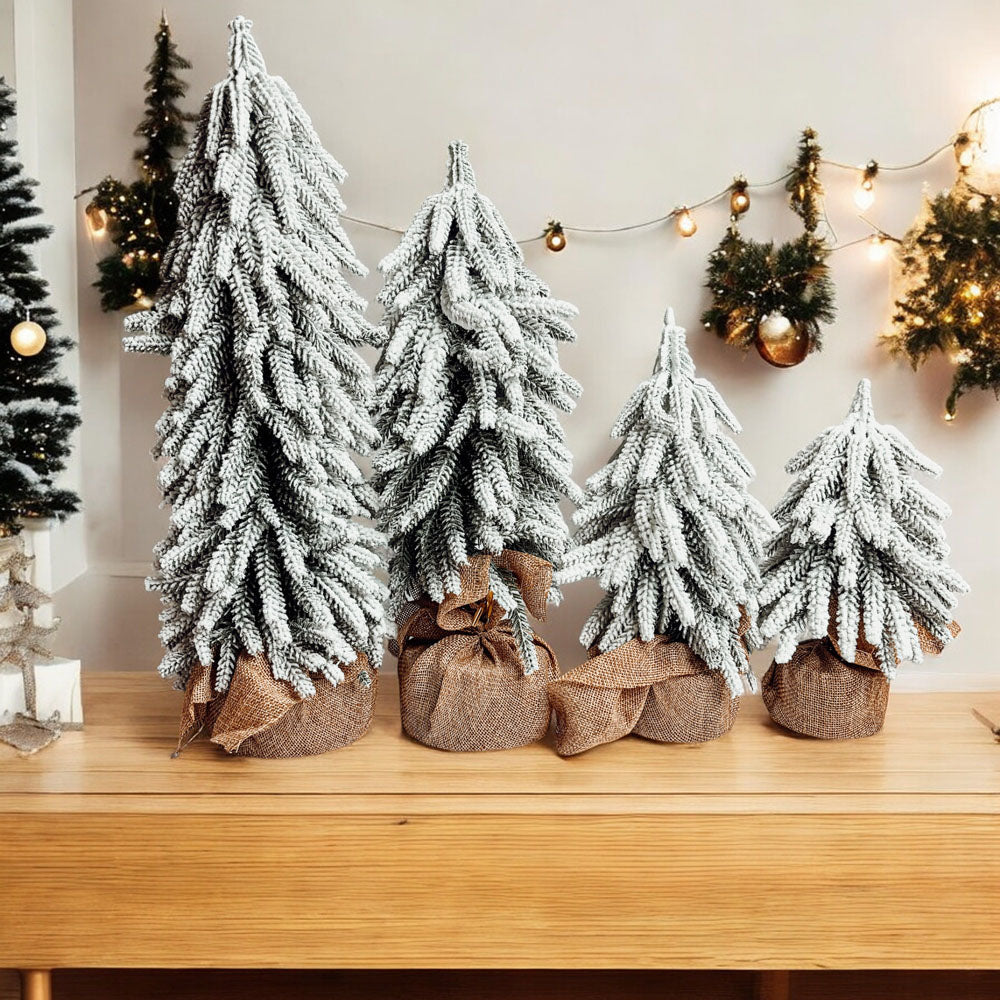 Snow-Flocked Christmas Tree Set — Tabletop Holiday Decor