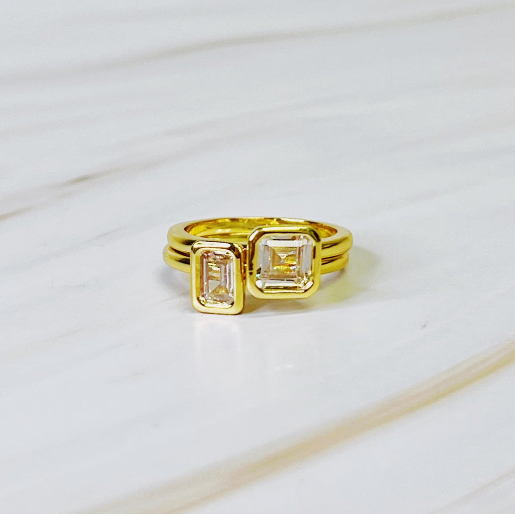 Duo Ring Set of 2 | 18K Gold Plated | Asscher Cut