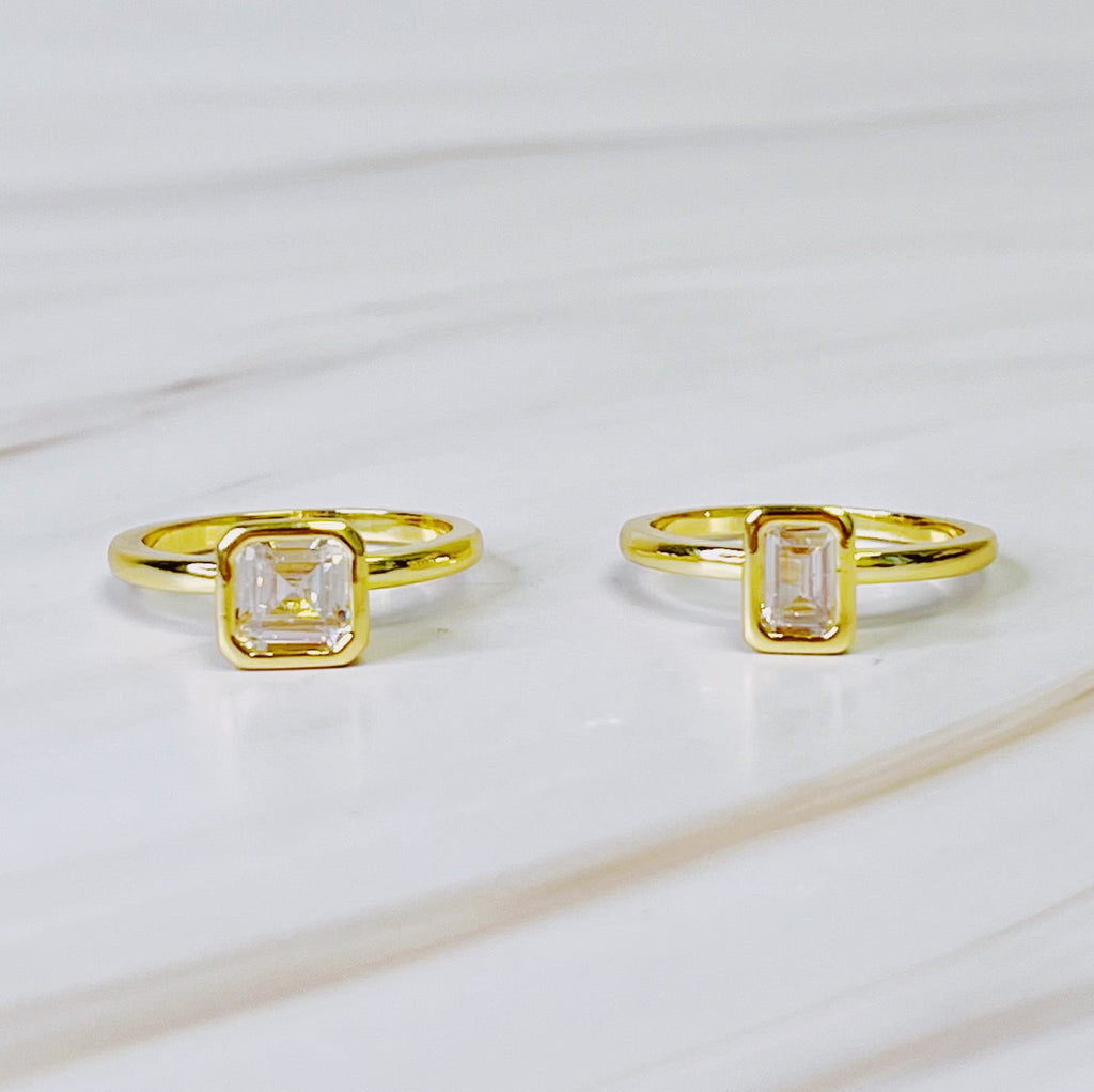 Duo Ring Set of 2 | 18K Gold Plated | Asscher Cut