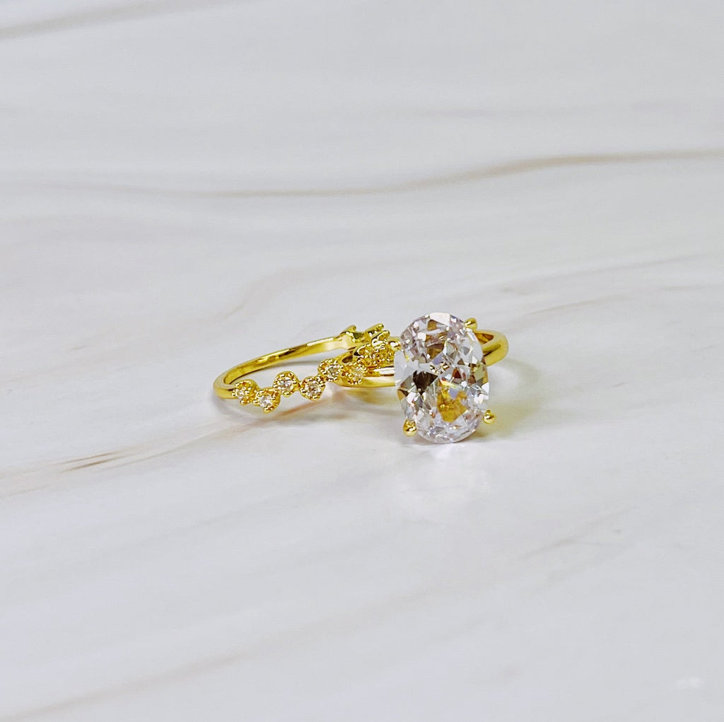 Oval Cut Solitaire Ring Set of 2 | 18K Gold Plated