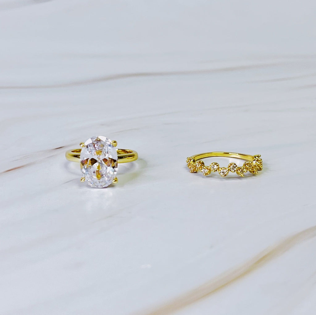 Oval Cut Solitaire Ring Set of 2 | 18K Gold Plated