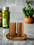Acacia Wood Salt & Pepper Shakers with Wood Base | Handcrafted | Kalmar Home