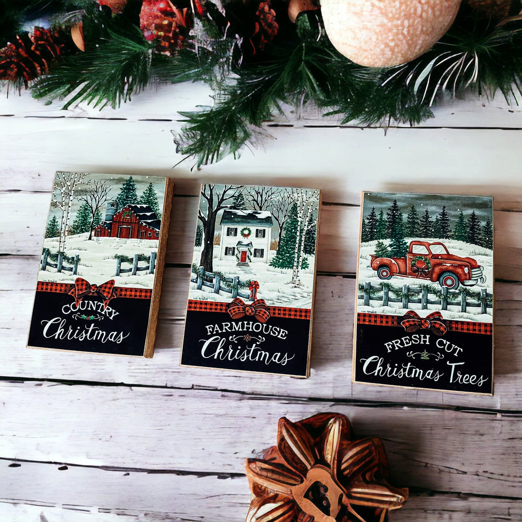 Vintage Christmas Wooden Block Signs – 3 Styles | Farmhouse Holiday Decor