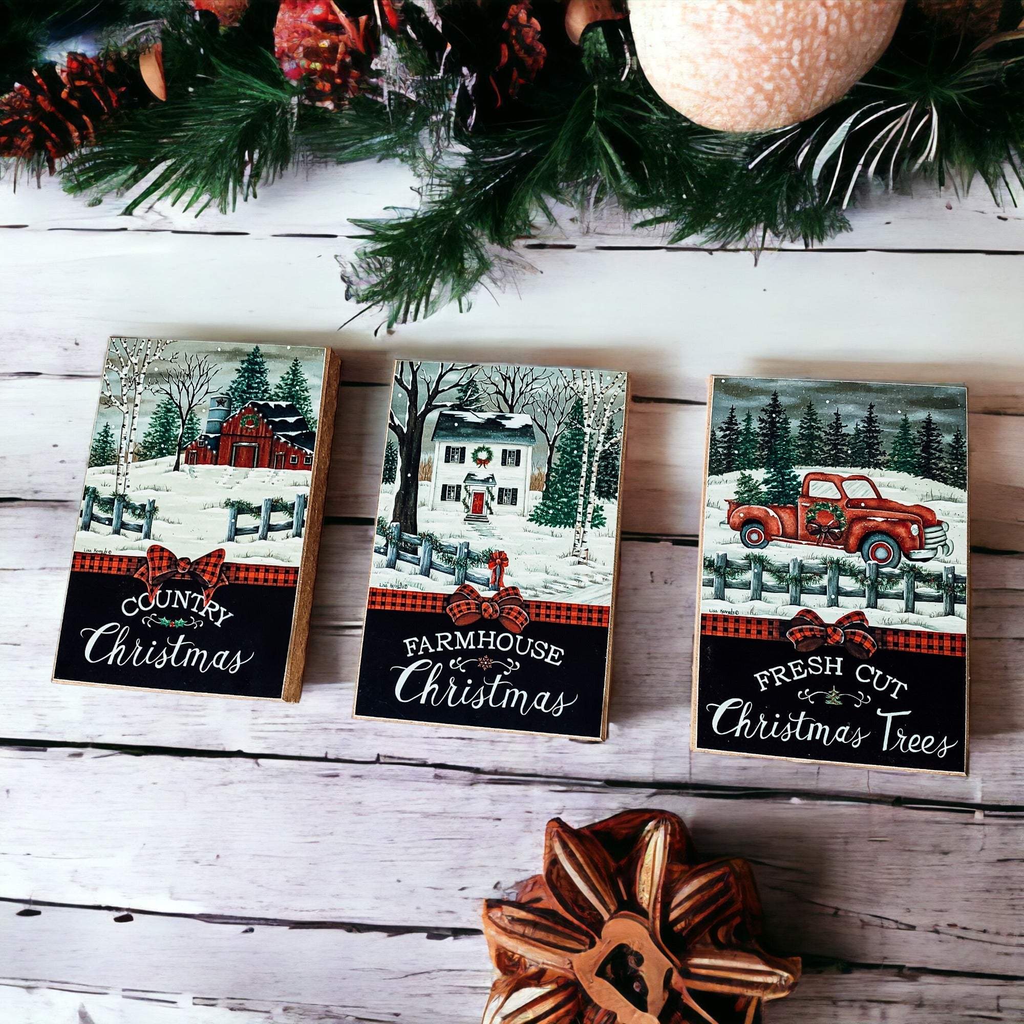Vintage Christmas Wooden Block Signs – 3 Styles | Farmhouse Holiday Decor
