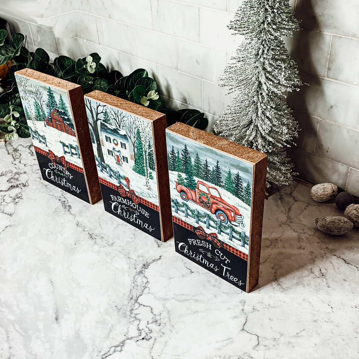 Vintage Christmas Wooden Block Signs – 3 Styles | Farmhouse Holiday Decor