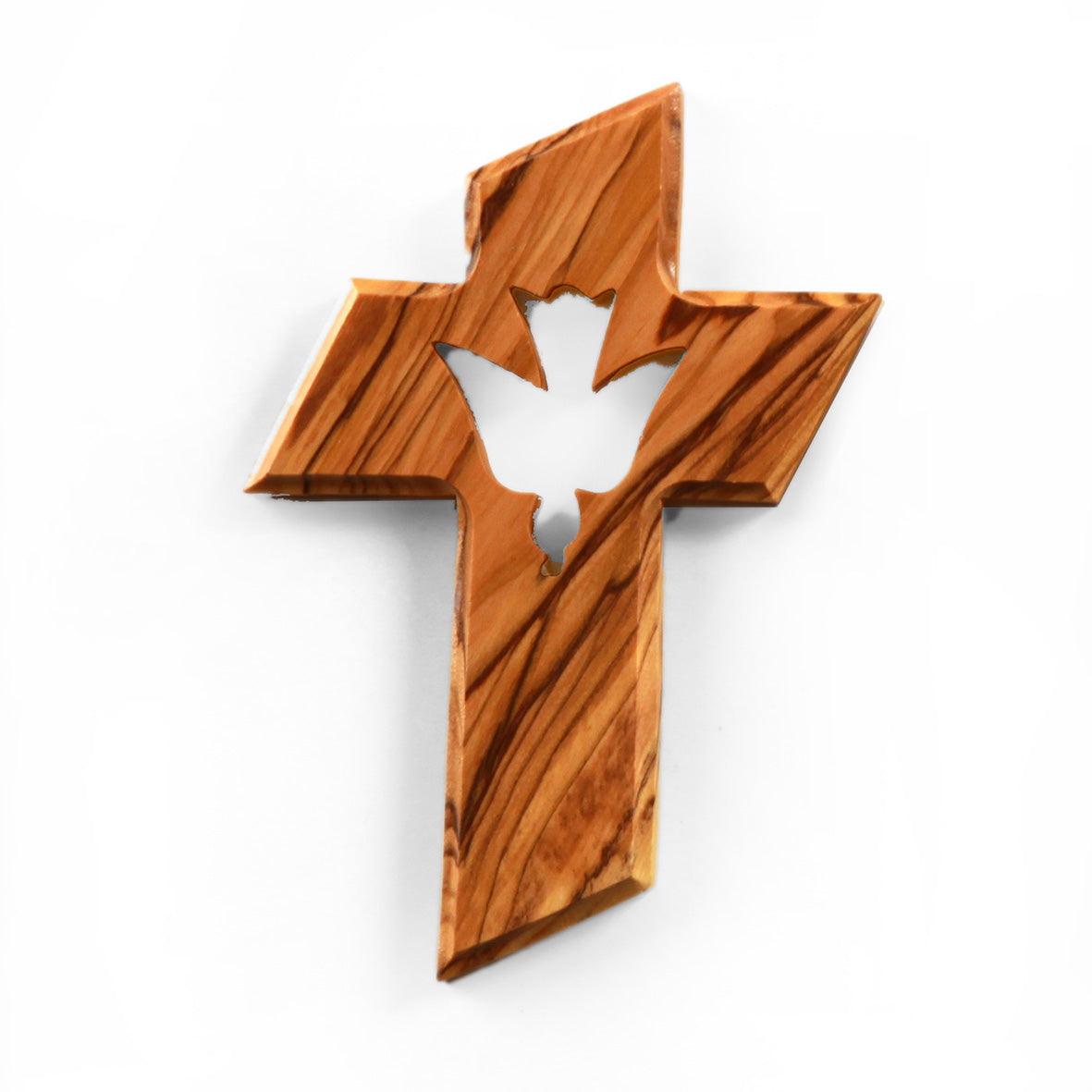 Hand-Carved Olive Wood Wall Cross with Holy Spirit Motif, 13 cm