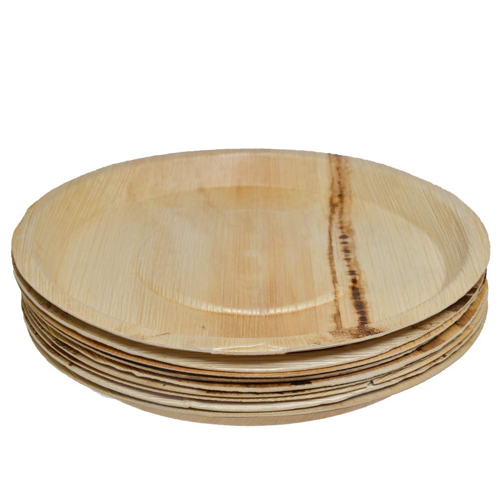 Palm Leaf Round Deep Platter & Serving Tray | 14" | 100% Natural | Compostable | No Chemicals | Microwave Safe | 10 | 50 | 100 Count | Karmic Seed