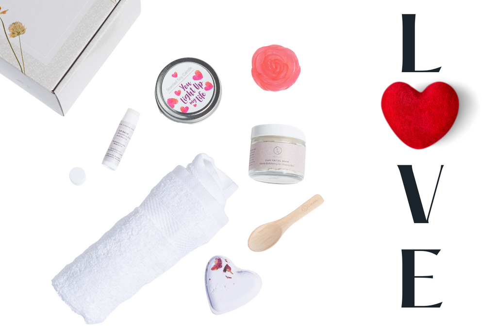LOVE Special Gift Box | 7-Piece Natural Lavender Spa Set | Clay Mask, Candle, Flower Soap & More | Personalized | Lizush