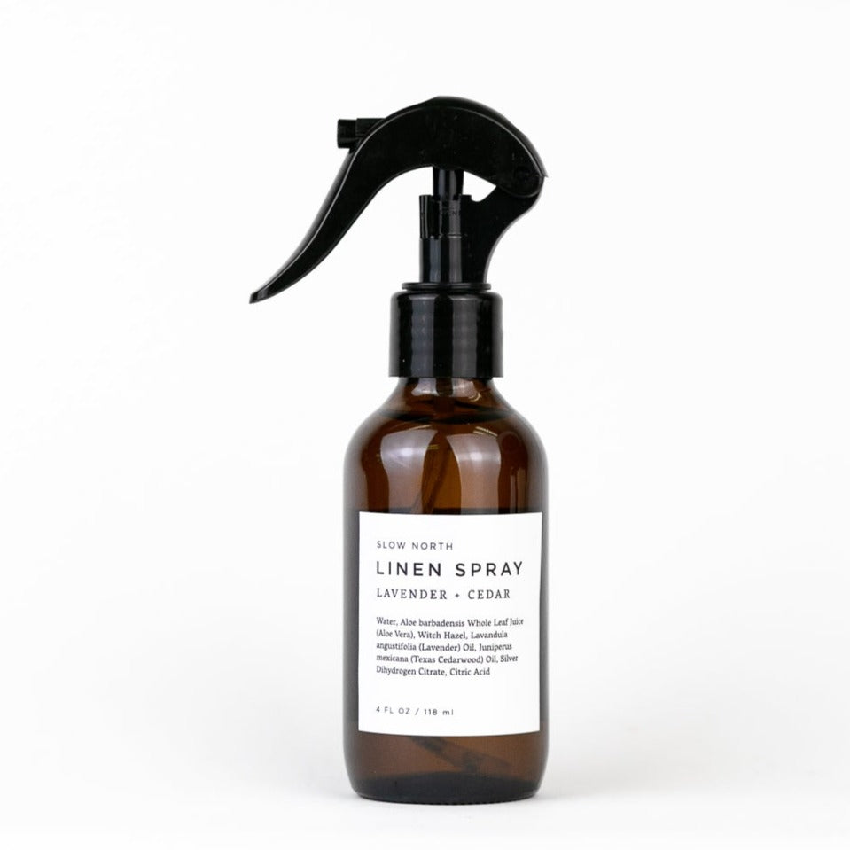 Linen Spray | Lavender + Cedar | All-Natural Essential Oils | 4 fl oz | Amber Glass | Slow North