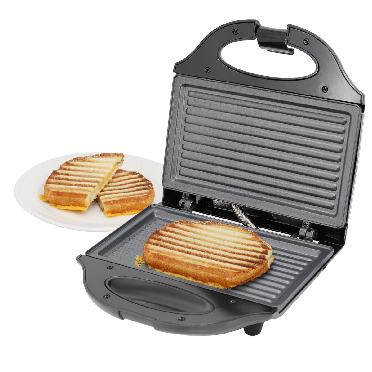 MegaChef Electric Compact Aluminum Nonstick Sandwich Maker in Black