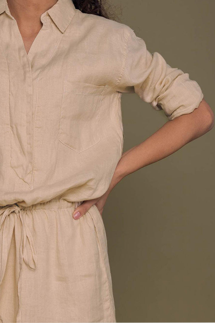 Cliff Dress in Neutral Beige | 100% Hemp | Oversized Shirt Dress | Front Pocket | Drawstring | Reistor