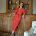 MEGHAN Gingham Hemp Midi Dress In Scarlet Red | Made in Bali
