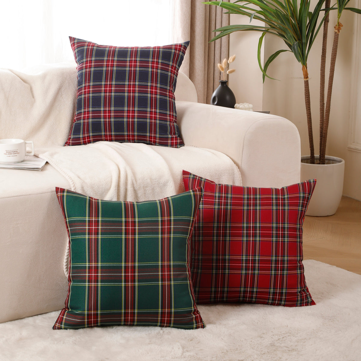 Polyester Cotton Tartan Check Cushion Cover Home Sofa 45x45 CM (18"x18") -  Multiple Designs