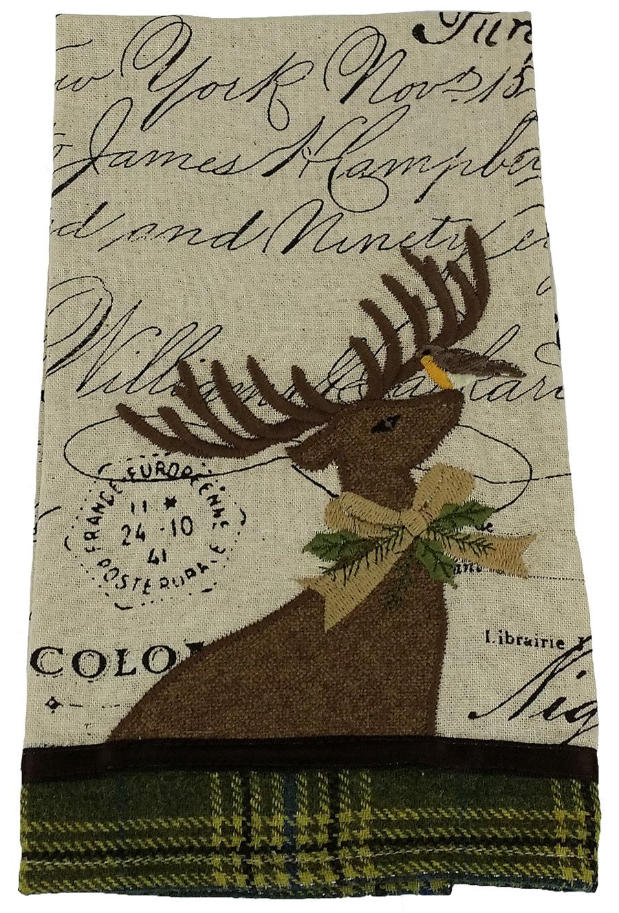 Holiday Reindeer Tartan Script Kitchen Towel