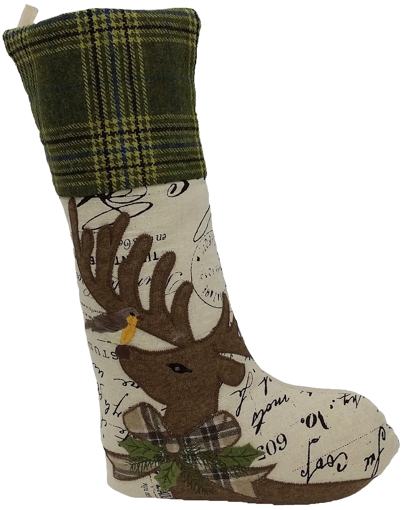 Holiday Reindeer Tartan Script Christmas Stocking