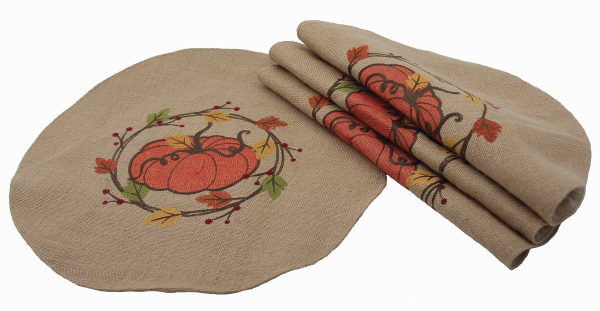 Rustic Pumpkin Wreath Polyester Placemats | Set of 4